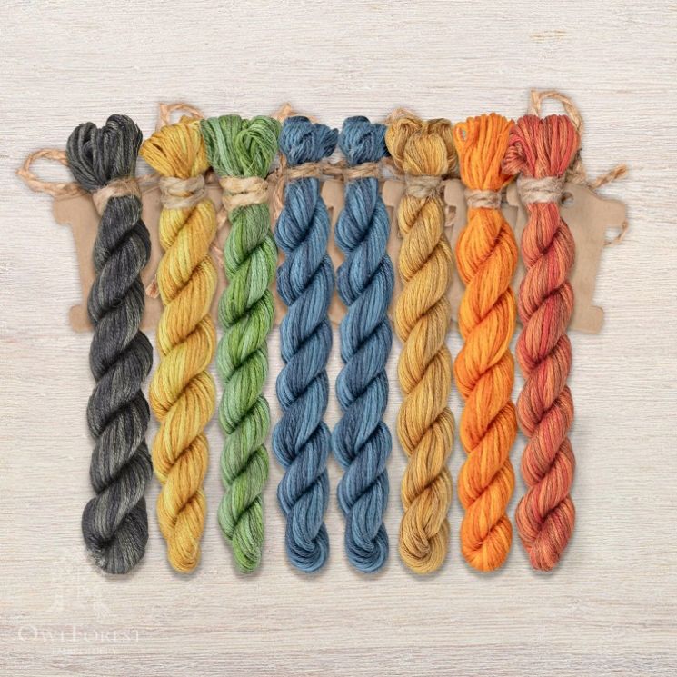 Набор ниток OwlForest для схемы «Кот Баюн» (ПНК) 28, 32, 36 каунт в 2 нити, 40 каунт в 1 нить НМул-КБ73-2322