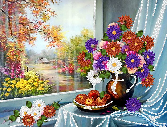 НЛ4-016 Набор для вышивания лентами ТМ Наследие "У окна"